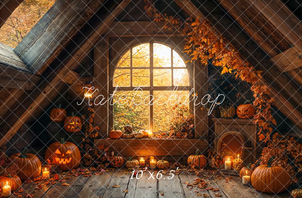 Kate Halloween Fenêtre Grenier Automne Toile de fond en Laine conçue par Emetselch
