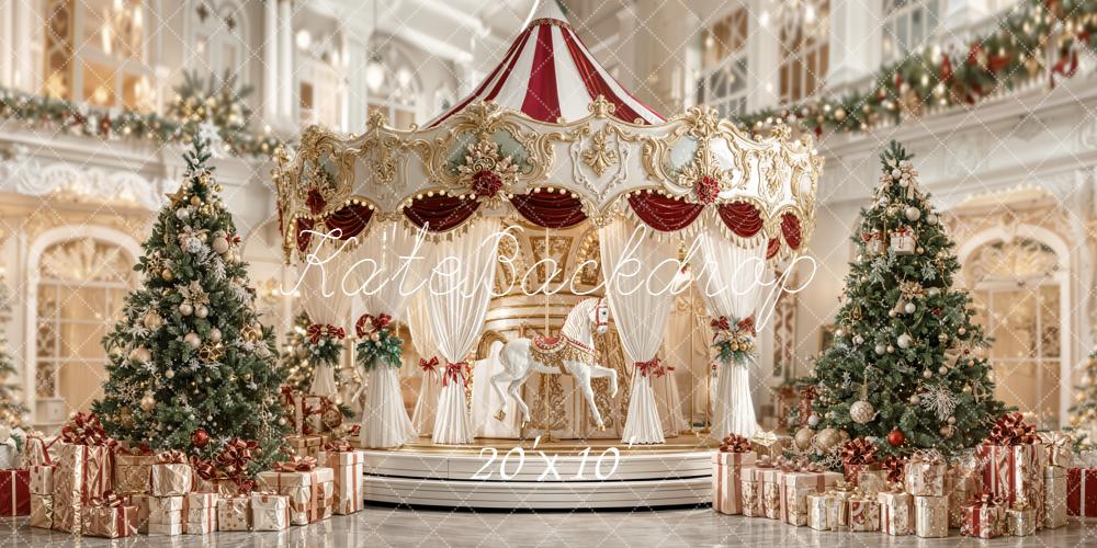 Kate Carrousel Noël Sapin Cadeaux Toile de fond conçue par Emetselch - Kate Backdrop FR