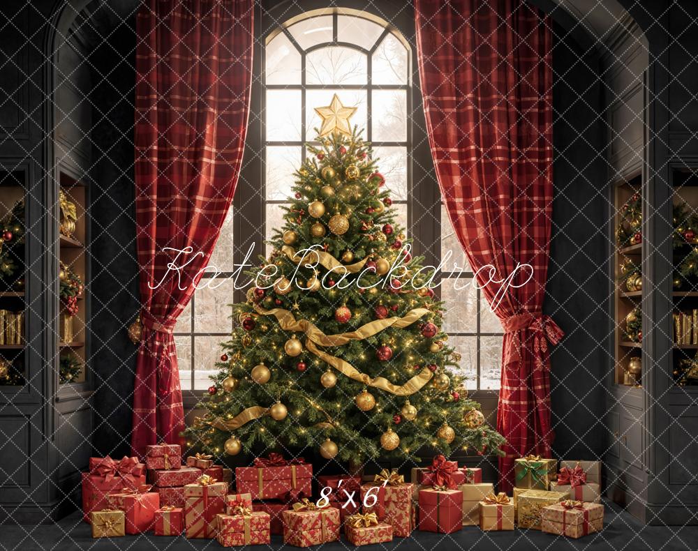Kate Noël Sapin Cadeaux Fenêtre Toile de fond en Laine conçue par Emetselch - Kate Backdrop FR