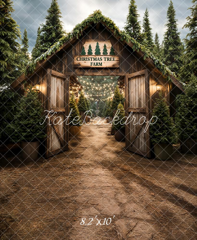 Kate Noël Ferme Sapins Porte Bois Toile de fond conçue par Emetselch - Kate Backdrop FR