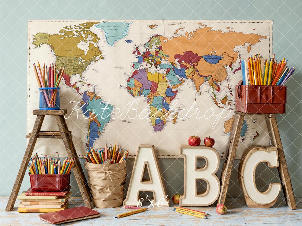 Kate Scolaire Carte Crayons ABC Toile de fond en Laine conçue par Emetselch - Kate Backdrop FR