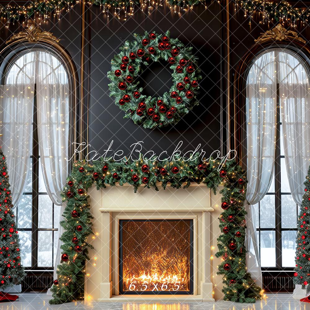 Kate Sapin de Noël Cheminée Fenêtre Lumières Toile de fond conçue par Mini MakeBelieve