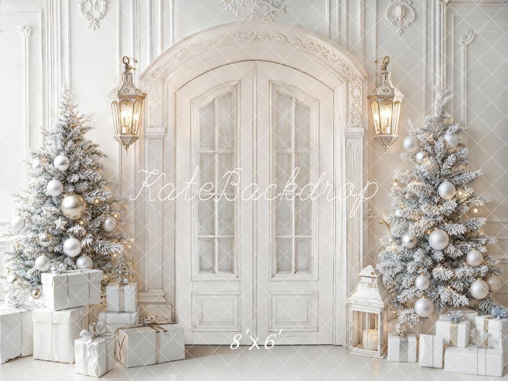 Kate Noël Blanc Sapins Cadeaux Toile de fond en Laine conçue par Emetselch