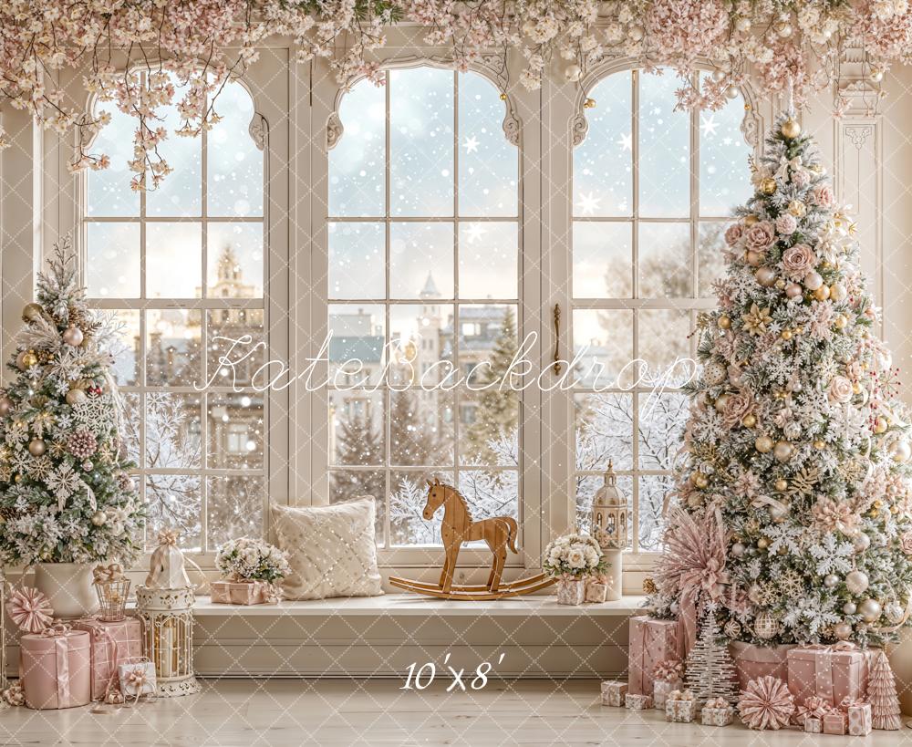 Kate Noël Sapins Cadeaux Fenêtre Toile de fond en Laine conçue par Emetselch - Kate Backdrop FR