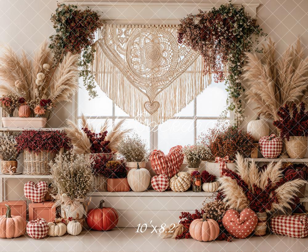 Kate Automne Citrouilles Fleurs Bohème Toile de fond en Laine conçue par Emetselch