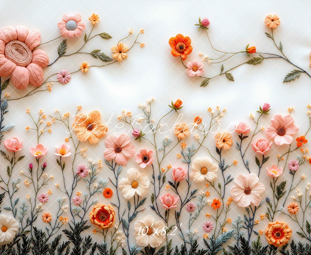 Kate Floral Broderie Fleurs Pastel Toile de fond conçue par Mini MakeBelieve