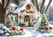 Kate Noël Maison Hiver Neige Arbres Toile de fond conçue par Mini MakeBelieve - Kate Backdrop FR