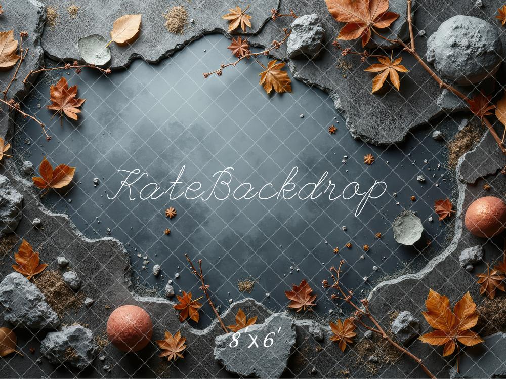 Kate Automne Feuilles Roches Gris Sol Toile de fond conçue par Laura Bybee - Kate Backdrop FR