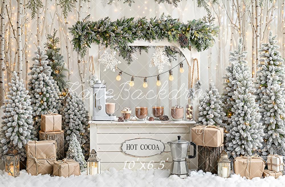 Kate Hiver Chocolat Chaud Sapins Toile de fond en Laine conçue par Emetselch - Kate Backdrop FR