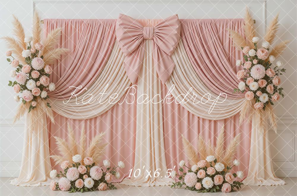 Kate Mariage Rideaux Nœud Fleurs Rose Toile de fond conçue par Mini MakeBelieve - Kate Backdrop FR