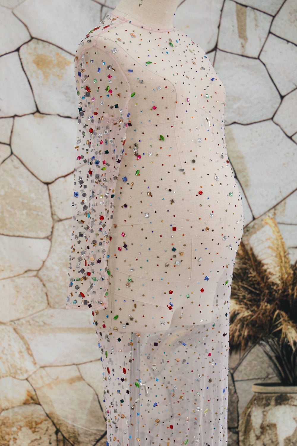 Kate Perles Broderie Maille Longue Robe de Grossesse pour Séance Photo - Kate Backdrop FR