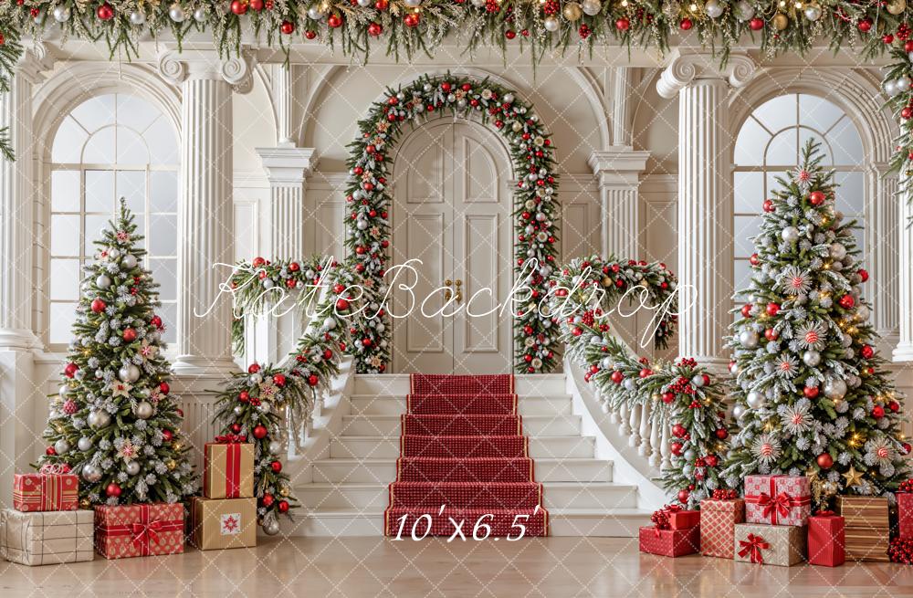 Kate Noël Escalier Sapins Cadeaux Toile de fond en Laine conçue par Emetselch - Kate Backdrop FR