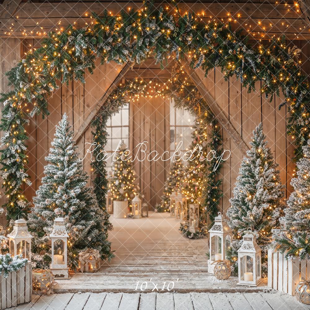 Kate Noël Arche Sapins Lanternes Bois Toile de fond conçue par Emetselch - Kate Backdrop FR
