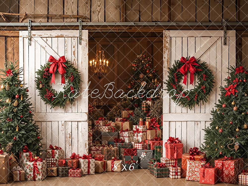Kate Noël Sapins Cadeaux Grange Toile de fond en Laine conçue par Emetselch - Kate Backdrop FR