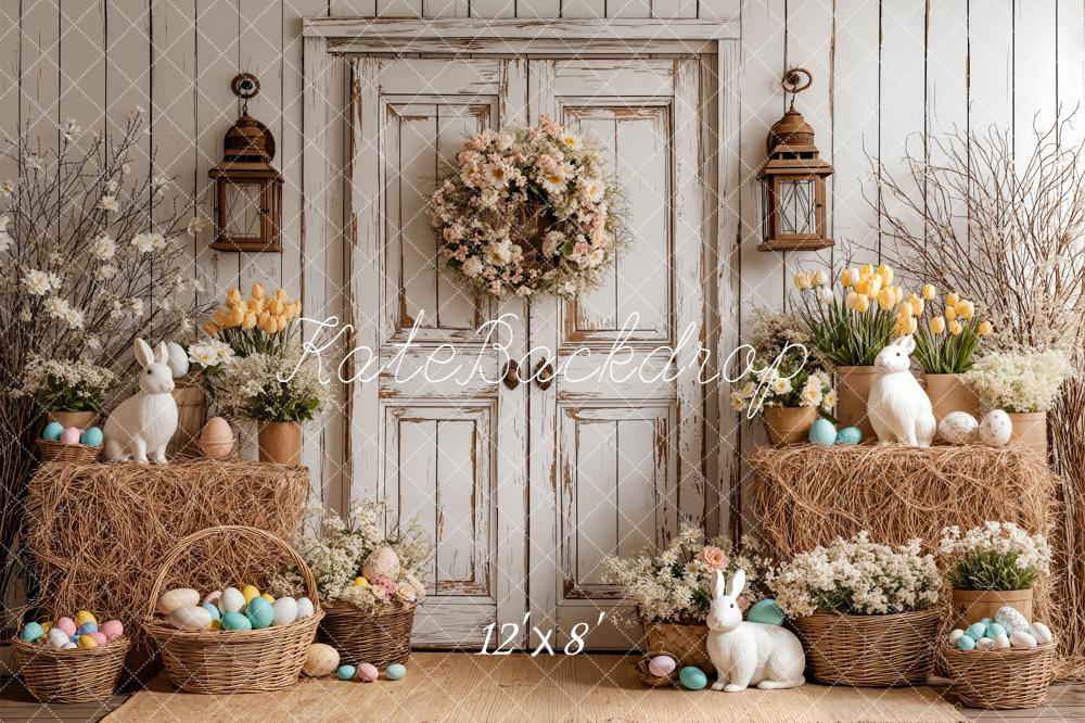 Kate Pâques Lapin Œufs Fleurs Toile de fond en Laine conçue par Emetselch