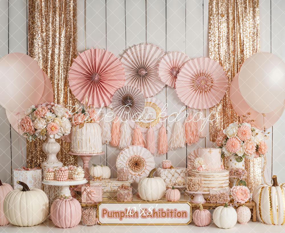 Kate Automne Citrouilles Fleurs Rose Toile de fond en Laine conçue par Emetselch - Kate Backdrop FR