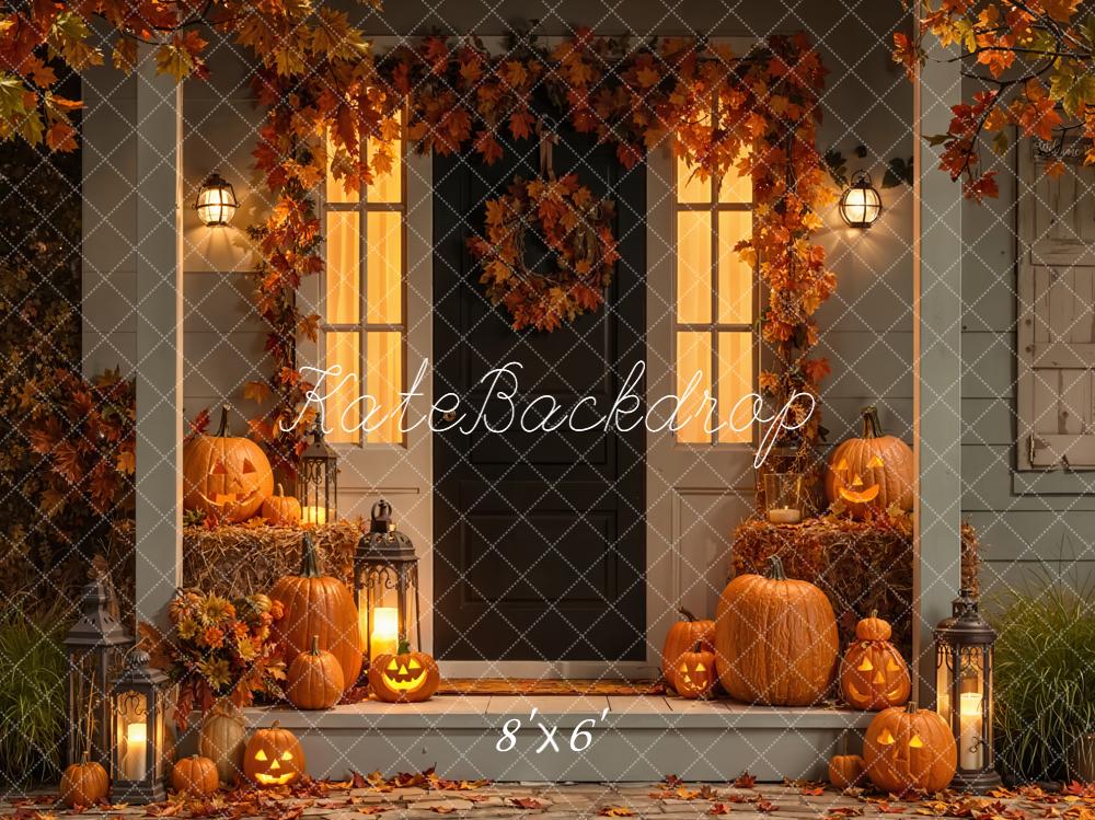 Kate Halloween Citrouilles Feuilles Maison Toile de fond conçue par Emetselch - Kate Backdrop FR