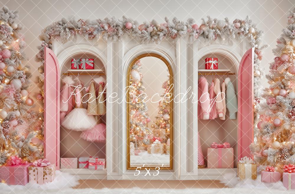 Kate Noël Armoire Cadeaux Sapins Rose Toile de fond conçue par Patty Roberts - Kate Backdrop FR