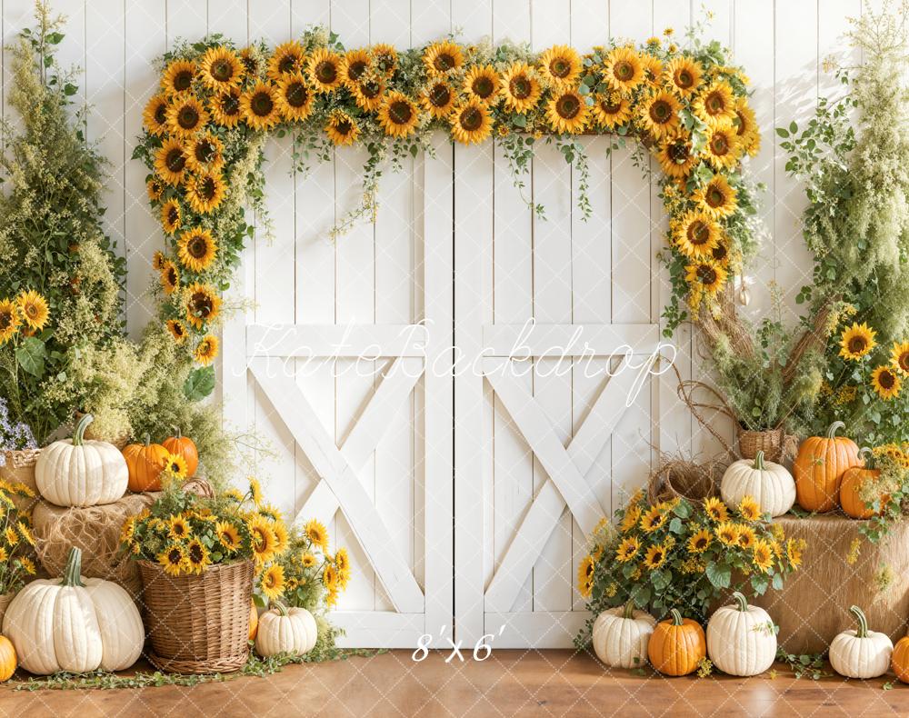 Kate Automne Tournesols Citrouilles Porte Toile de fond en Laine conçue par Emetselch