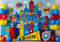 Kate Super Héros Ville Anniversaire Ballons Toile de fond conçue par Patty Roberts - Kate Backdrop FR