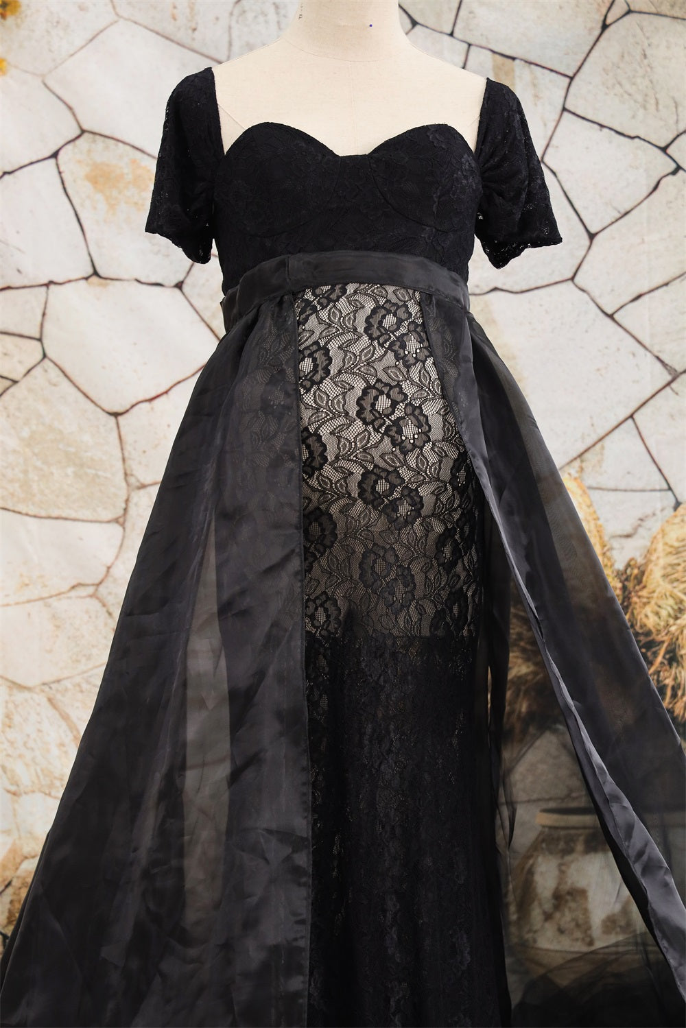 Kate Dentelle Manches courtes Noir Robe de Grossesse pour Séance Photo - Kate Backdrop FR