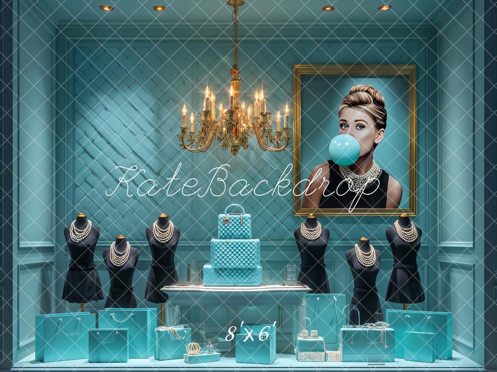 Kate Boutique Mode Bleu Bijoux Chandeliers Toile de fond conçue par Ashley Paul