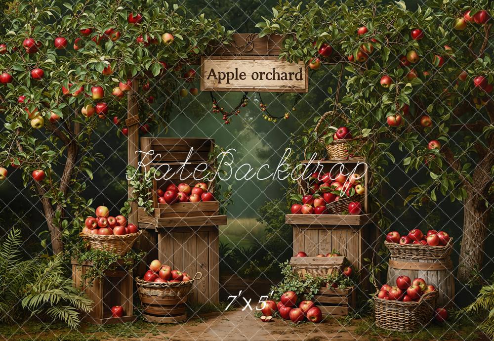 Kate Verger Pommes Arbres Paniers Bois Toile de fond conçue par Emetselch