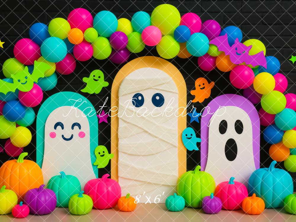 Kate Halloween Fantômes Citrouilles Ballons Toile de fond conçue par Mini MakeBelieve - Kate Backdrop FR