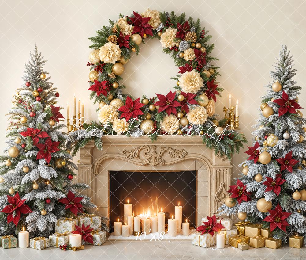 Kate Noël Cheminée Sapins Bougies Toile de fond en Laine conçue par Emetselch - Kate Backdrop FR