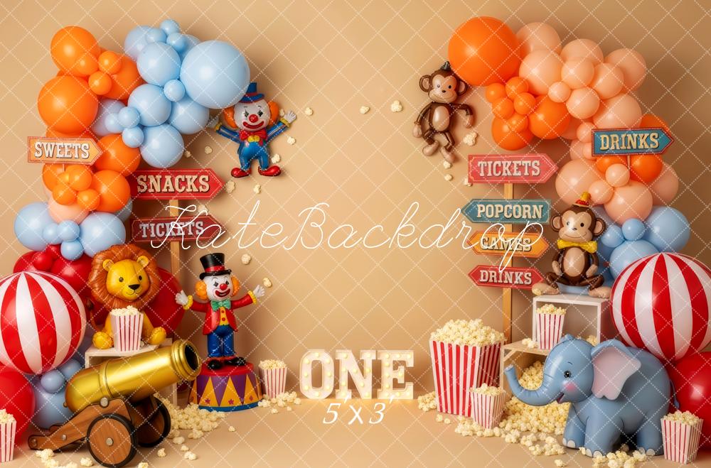 Kate Cirque Ballons Anniversaire Popcorn Toile de fond conçue par Patty Roberts - Kate Backdrop FR