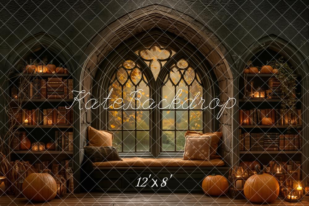 Kate Automne Citrouilles Livres Fenêtre Toile de fond en Laine conçue par Emetselch - Kate Backdrop FR