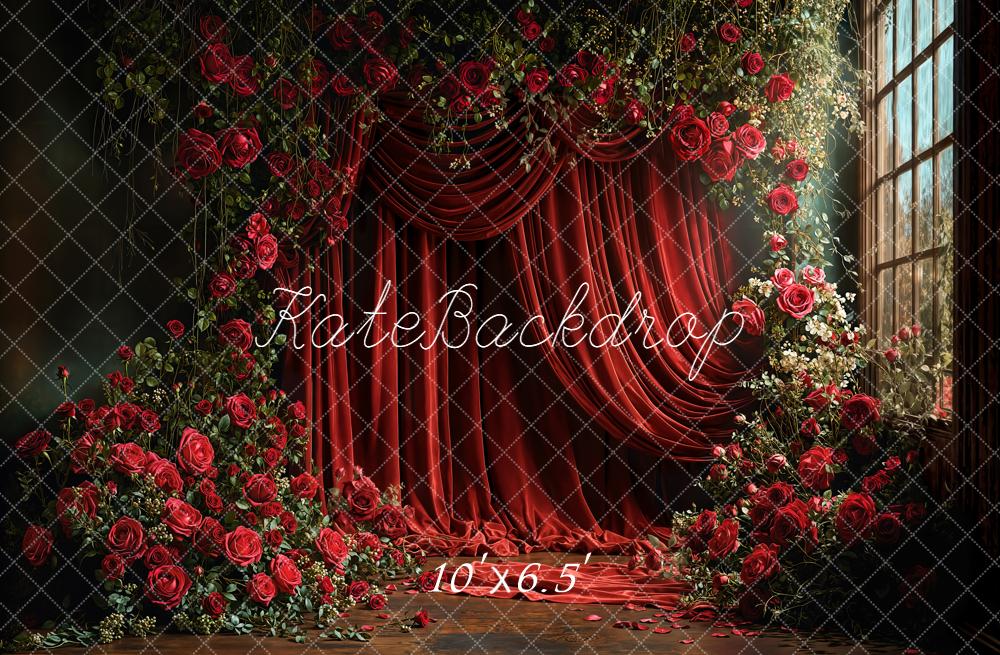 Kate Floral Rideau Rouge Fenêtre Toile de fond conçue par Emetselch