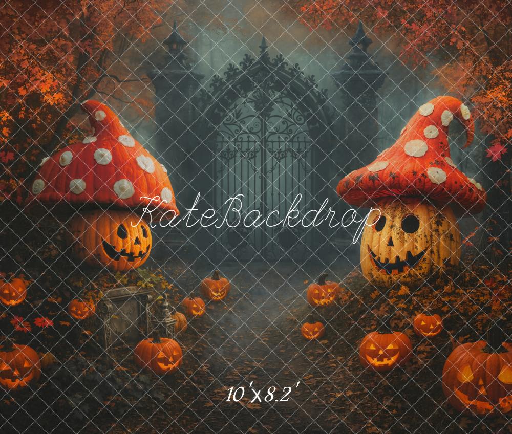 Kate Halloween Citrouilles Champignons Toile de fond en Laine conçue par Emetselch