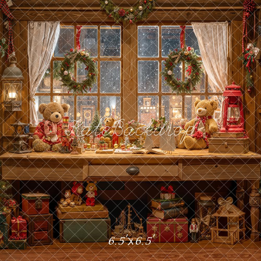 Kate Noël Fenêtre Ours Sapin Cadeaux Toile de fond conçue par Emetselch - Kate Backdrop FR