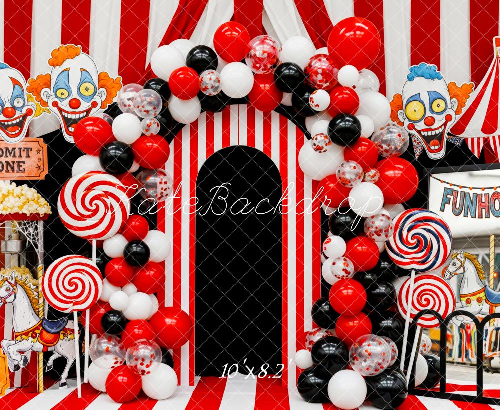 Kate Cirque Clowns Rayures Bonbons Toile de fond conçue par Patty Roberts