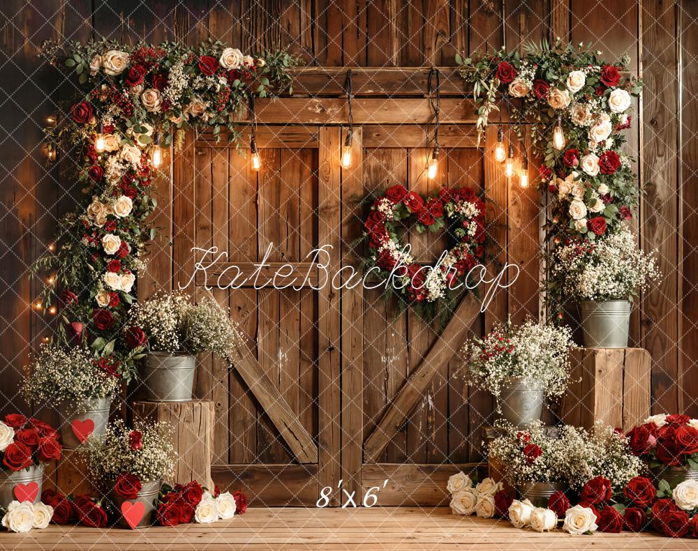 Kate Saint Valentin Fleurs Porte Bois Toile de fond en Laine conçue par Emetselch