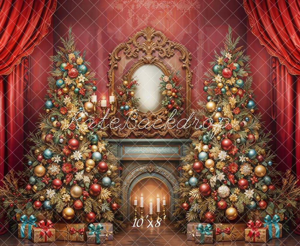 Kate Noël Sapins Cheminée Cadeaux Toile de fond en Laine conçue par Emetselch - Kate Backdrop FR