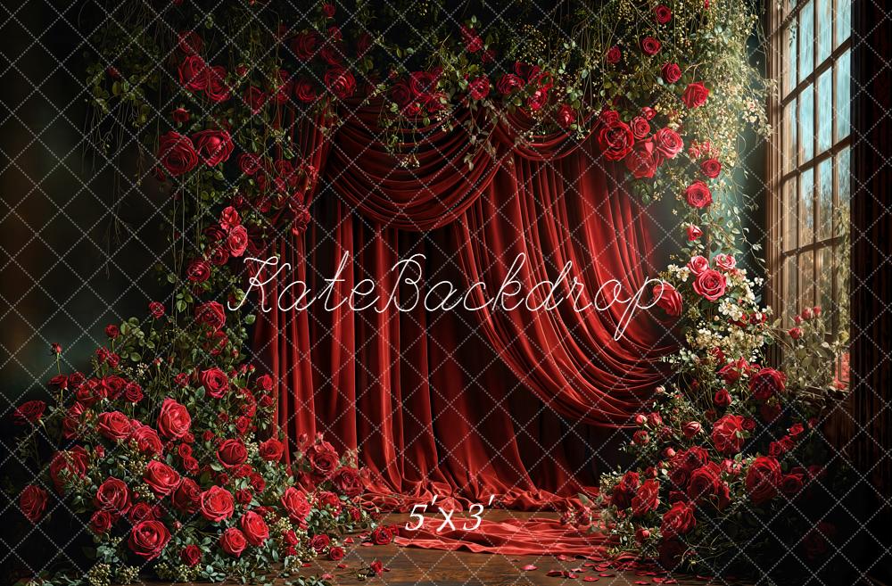 Kate Floral Rideau Rouge Fenêtre Toile de fond conçue par Emetselch