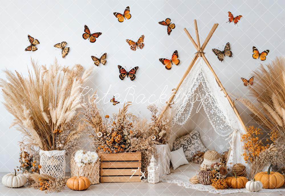 Kate Automne Papillons Tipi Citrouilles Toile de fond conçue par Emetselch - Kate Backdrop FR