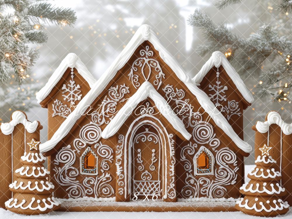 Kate Noël Maison Pain d'Épice Neige Toile de fond conçue par Mini MakeBelieve - Kate Backdrop FR