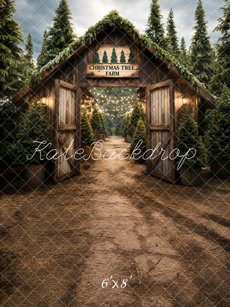 Kate Noël Ferme Sapins Bois Toile de fond en Laine conçue par Emetselch - Kate Backdrop FR