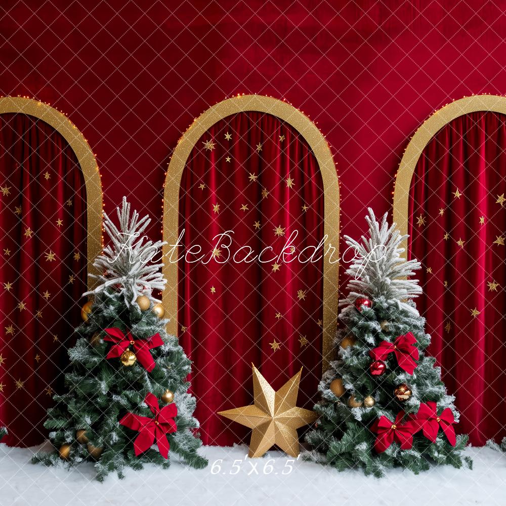 Kate Noël Arches Sapins Rouge Toile de fond conçue par Patty Roberts - Kate Backdrop FR