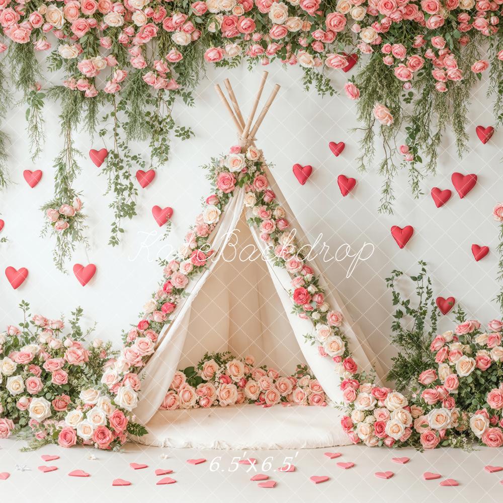 Kate Saint Valentin Tente Fleurs Cœurs Toile de fond conçue par Emetselch