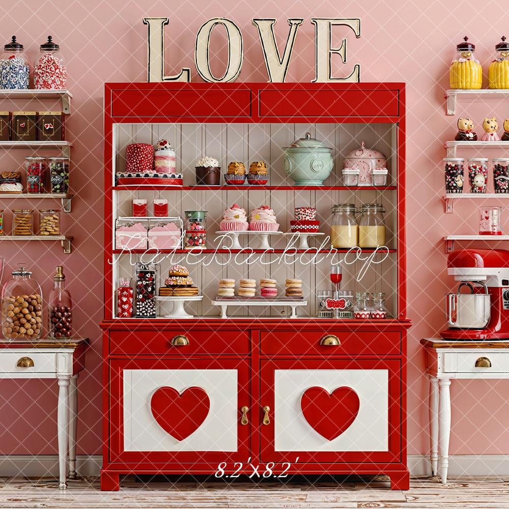 Kate La Saint Valentin Cuisine Pâtisserie Rouge Toile de fond conçue par Emetselch - Kate Backdrop FR