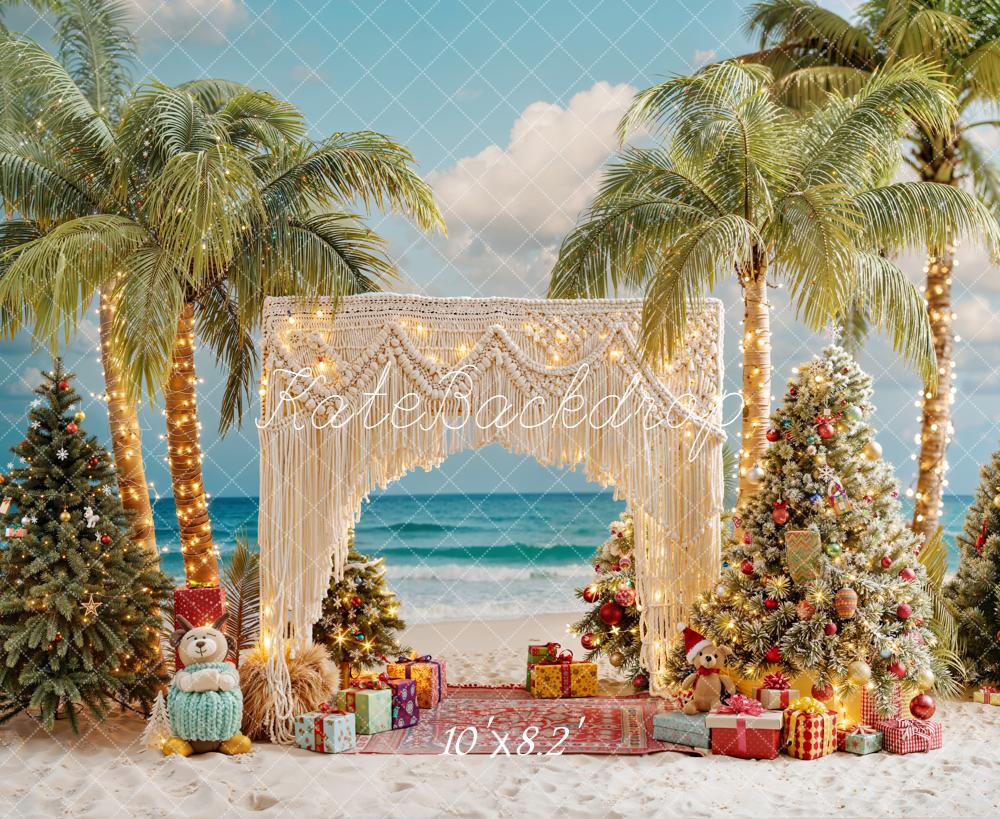 Kate Noël Plage Palmiers Sapins Toile de fond en Laine conçue par Emetselch
