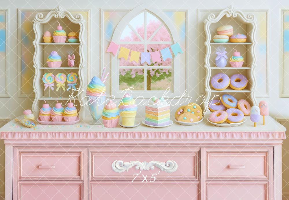 Kate Pâtisserie Gâteaux Donuts Pastel Toile de fond conçue par Mini MakeBelieve - Kate Backdrop FR