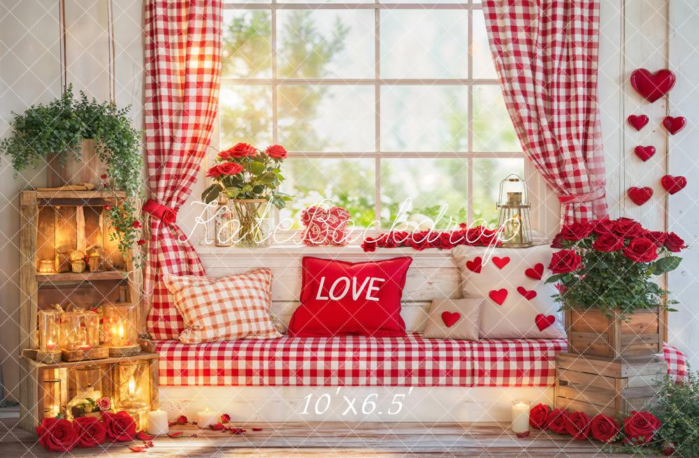Kate Saint Valentin Fenêtre Rideaux Cœurs Toile de fond en Laine conçue par Emetselch