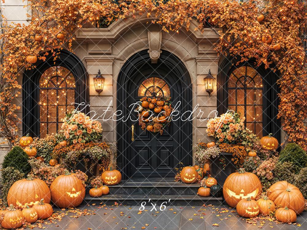 Kate Halloween Citrouilles Porte Automne Toile de fond en Laine conçue par Emetselch - Kate Backdrop FR
