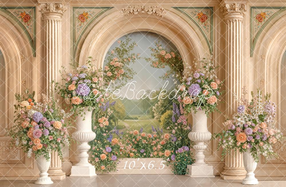 Kate Architecture Arches Fleurs Peinture Toile de fond conçue par Emetselch