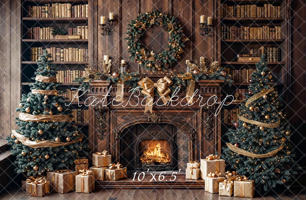 Kate Noël Cheminée Sapins Cadeaux Toile de fond en Laine conçue par Emetselch - Kate Backdrop FR